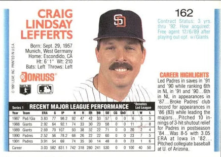 1992 Donruss Craig Lindsay Lefferts Baseball Card #162