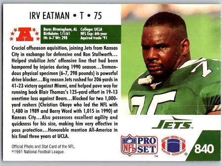 1991 NFL Pro Set Irv Eatman Football Card #840