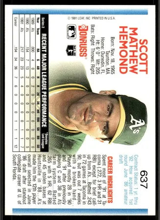 1992 Donruss Scott Matthew Hemond Baseball Card #637