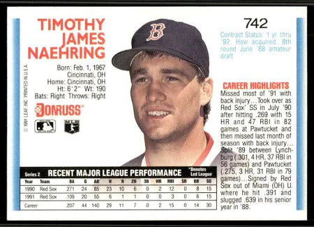 1992 Donruss Timothy James Naehring Baseball Card #742