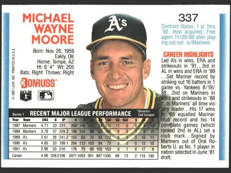 1992 Donruss Michael Wayne Moore Baseball Card #337