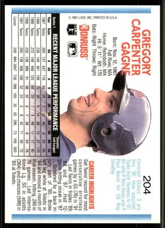 1992 Donruss Gregory Carpenter Gagne Baseball Card #204