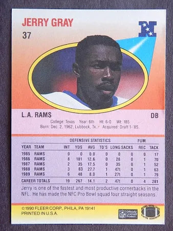 1990 Fleer Jerry Gray Football Card #37