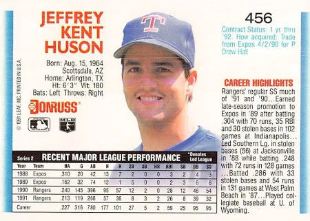 1992 Donruss Jeffrey Kent Huson Baseball Card #456