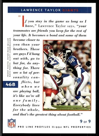 1993 NFL Pro Lines Profiles Lawrence Taylor Football Card #468