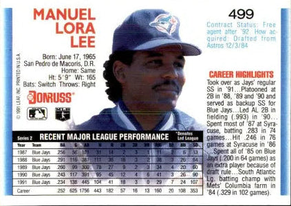 1992 Donruss Manuel Lora Lee Baseball Card #499