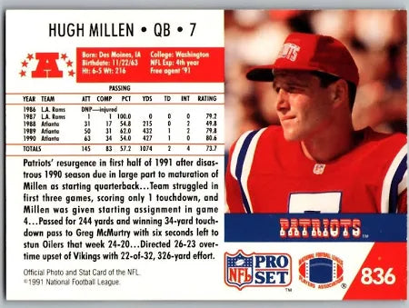 1991 NFL Pro Set Hugh Millen Football Card #836