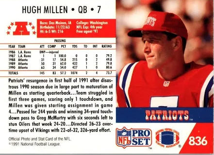 1991 NFL Pro Set Hugh Millen Football Card #836