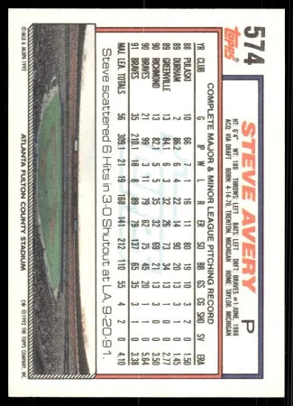 1992 Topps Steve Avery Baseball Card #574
