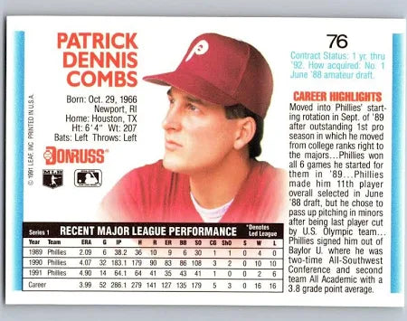1992 Donruss Patrick Dennis Combs Baseball Card #76