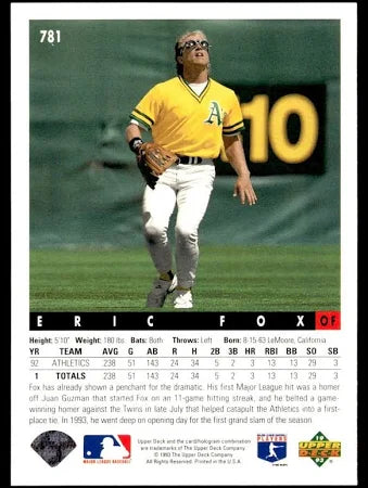 1993 Upper Deck Eric Fox Baseball Card #781