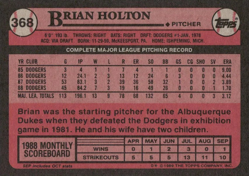 1989 Topps Brian Holton Baseball Card #368