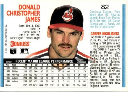 1992 Donruss Donald Christopher James Baseball Card #82