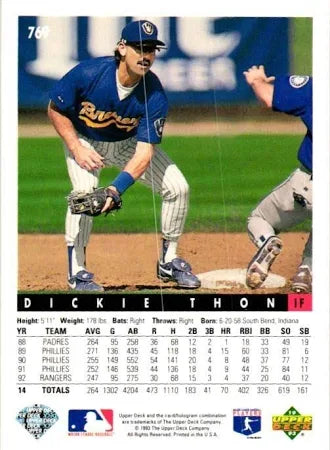 1993 Upper Deck Dickie Thon Baseball Card #769