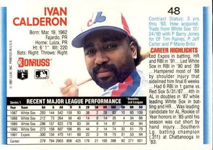 1992 Donruss Ivan Calderon Baseball Card #48