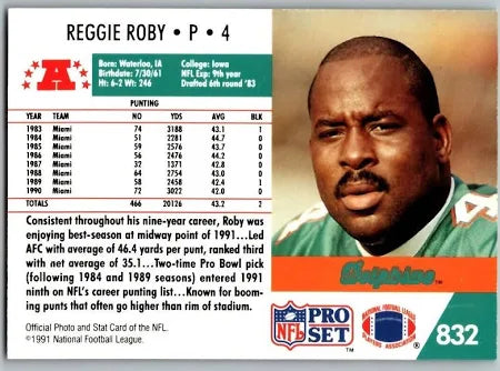 1991 NFL Pro Set Reggie Roby Football Card #832