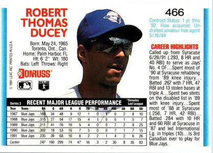 1992 Donruss Robert Thomas Ducey Baseball Card #466