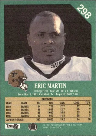 1991 Fleer Eric Martin Football Card #298
