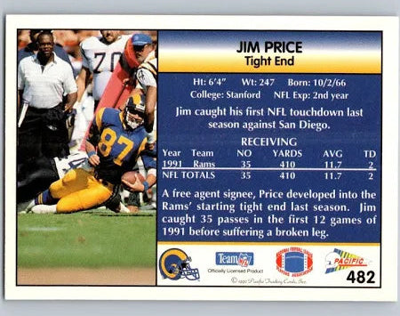 1992 Pacific Jim Price Football Card #482