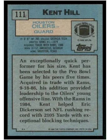 1988 Topps Kent Hill Football Card #111