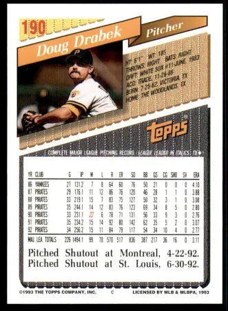 1993 Topps Doug Drabek Baseball Card #190