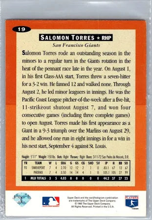1993 Upper Deck Collectors Choice Rookie Class Salomon Torres Baseball Card #19