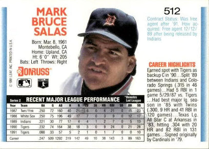 1992 Donruss Mark Bruce Salas Baseball Card #512