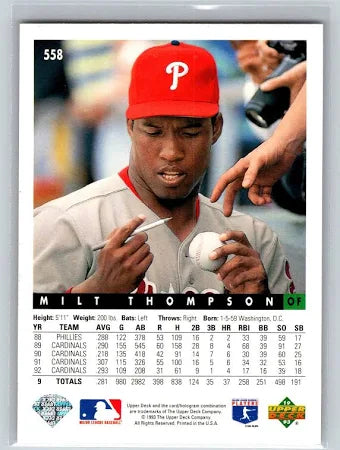 1993 Upper Deck Milt Thompson Baseball Card #558