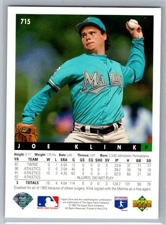 1993 Upper Deck Joe Klink Baseball Card #715