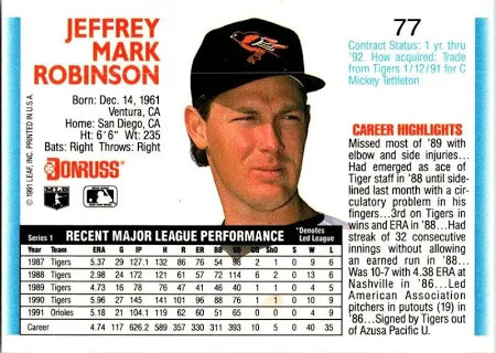 1992 Donruss Jeffrey Mark Robinson Baseball Card #77
