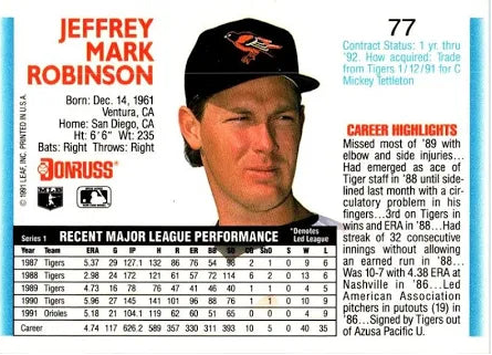 1992 Donruss Jeffrey Mark Robinson Baseball Card #77