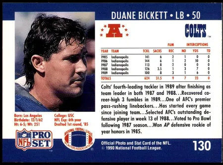 1990 NFL Pro Set Duane Bickett Football Card #130