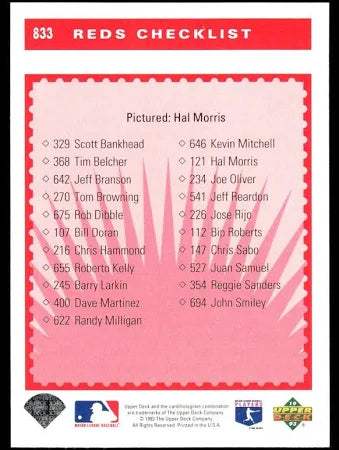 1993 Upper Deck Reds Checklist Baseball Card #833