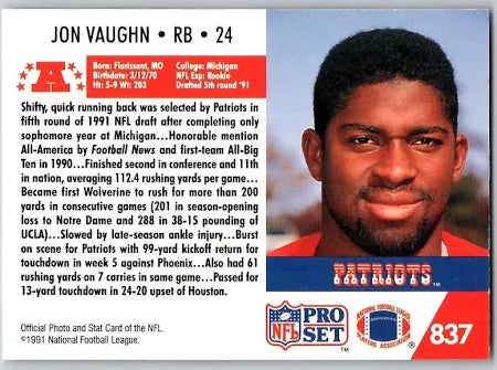 1991 NFL Pro Set Jon Vaughn Football Card #837