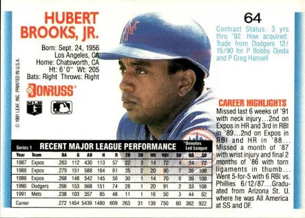 1992 Donruss Hubert Brooks Jr. Baseball Card #64