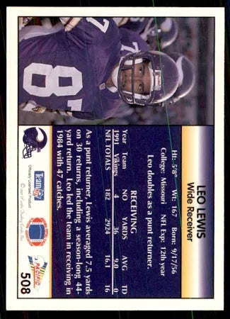 1992 Pacific Leo Lewis Football Card #508