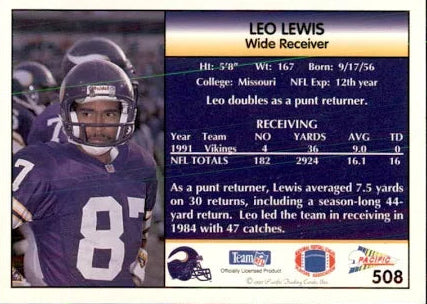 1992 Pacific Leo Lewis Football Card #508