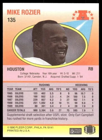 1990 Fleer Mike Rozier Football Card #135
