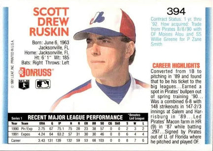 1992 Donruss Scott Drew Ruskin Baseball Card #394
