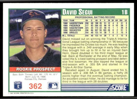 1991 Score David Segui Baseball Card #362