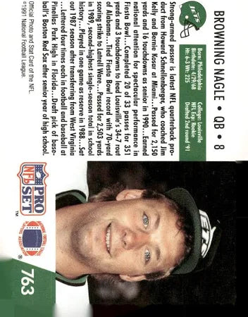 1991 NFL Pro Set Browning Nagle Football Card #763