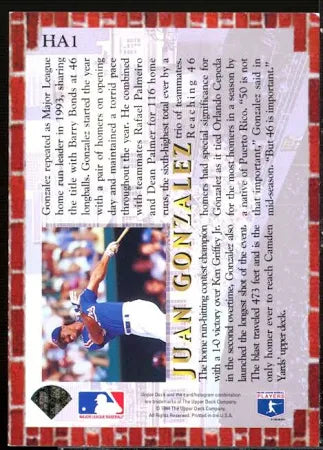 1994 Upper Deck Collectors Choice Hologram Juan Gonzalez Baseball Card #HA1