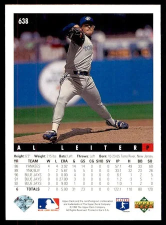 1993 Upper Deck Al Leiter Baseball Card #638