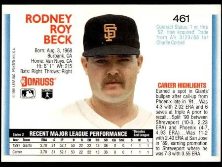 1992 Donruss Rodney Roy Beck Baseball Card #461
