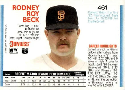 1992 Donruss Rodney Roy Beck Baseball Card #461