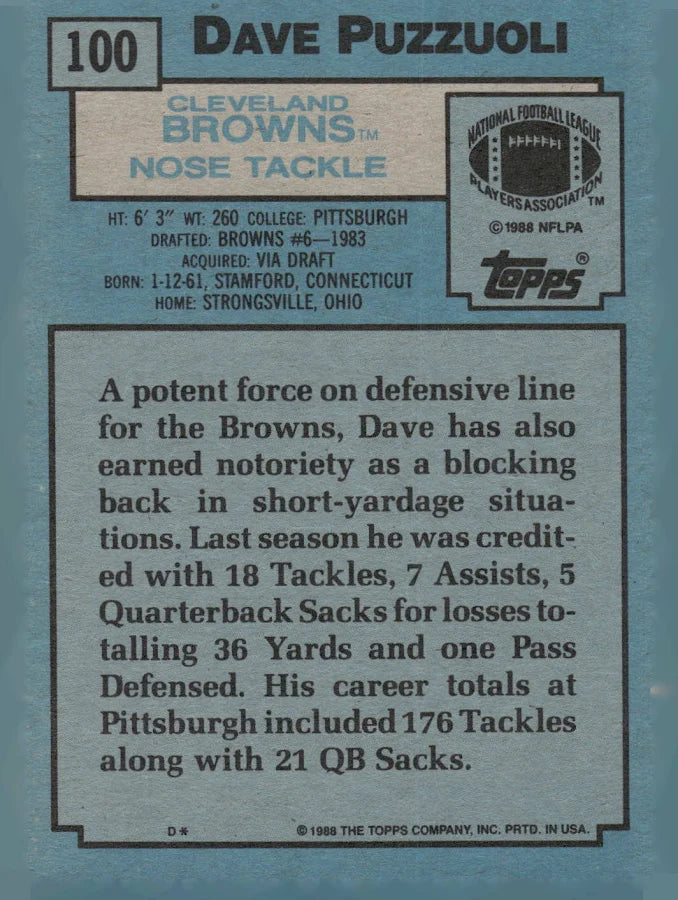 1988 Topps Dave Puzzuoli Football Card #100