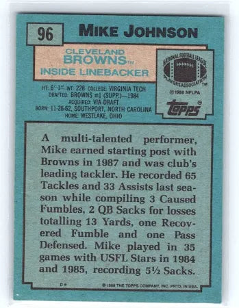 1988 Topps Mike Johnson Football Card #96