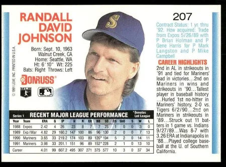 1992 Donruss Randall David Johnson Baseball Card #207