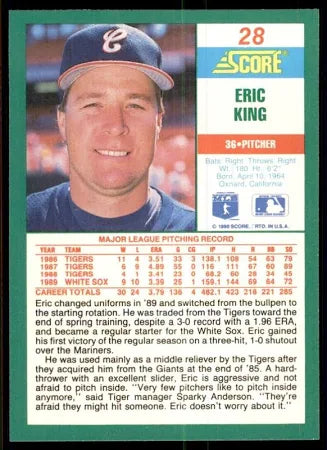 1990 Score Eric King Baseball Card #28