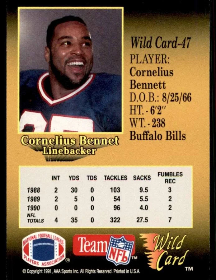 1991 AAA Sports Cornellius Bennet Football Card #47